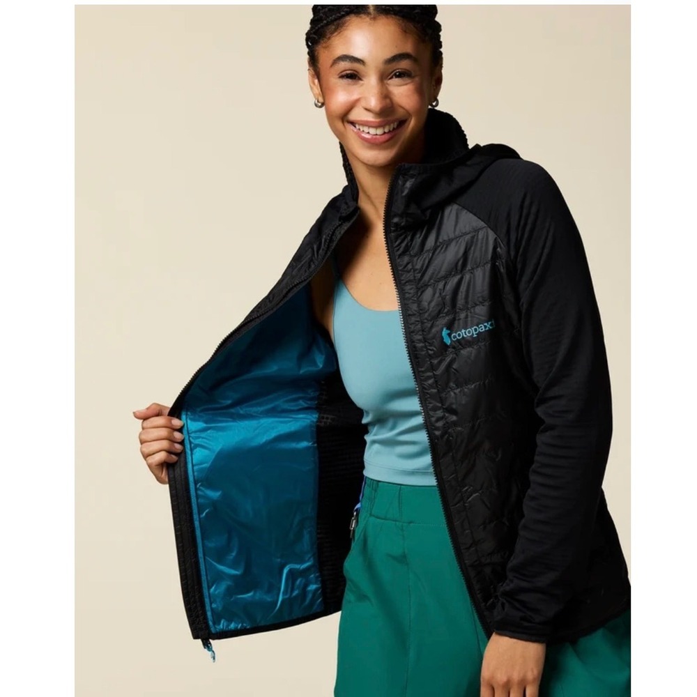 Cotopaxi Capa Hybrid Jacket Women Large Black Blue Insulated Hooded Layer